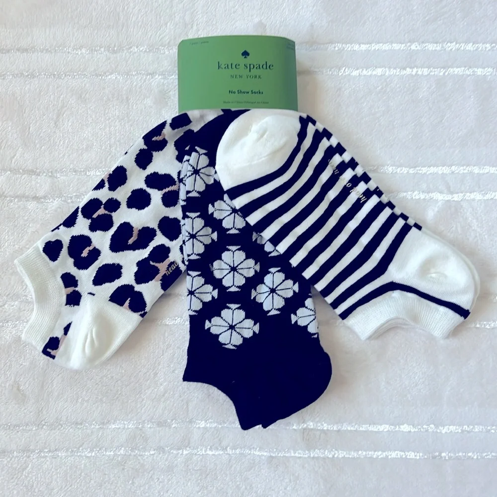 Kate Spade NY Leopard Stripes No Show Socks 3 Pairs One Size
